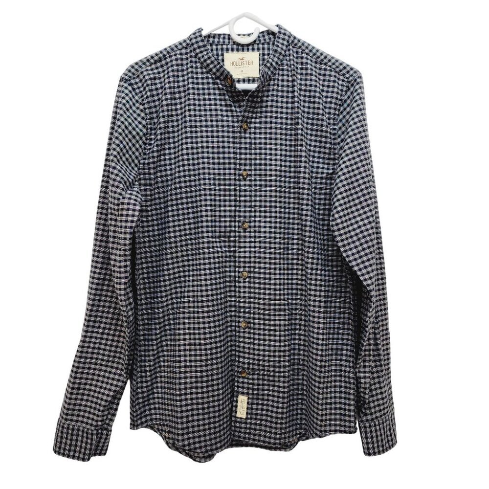 Hollister Stretch plaid shirt Mens long sleeve Button-Up Size M black & white